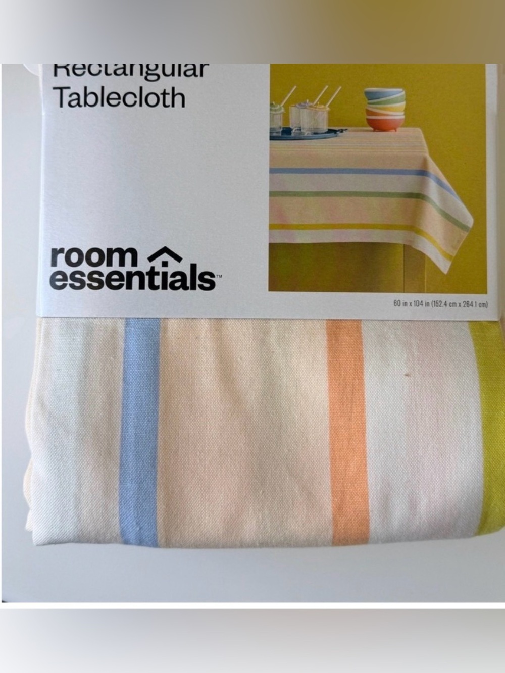 Room Essentials Rectangular Tablecloth Unisex 60x84 Multi Stripe Cotton